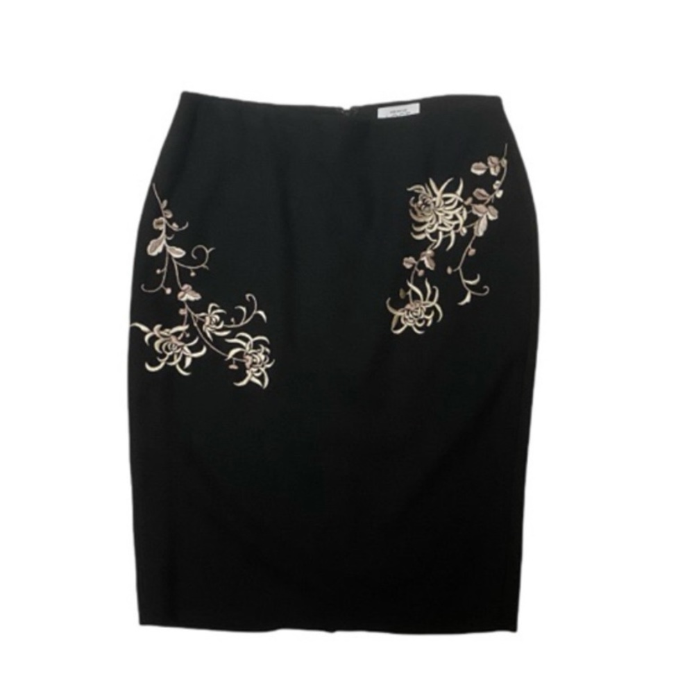 Loft Wool Embroidered Pencil Skirt